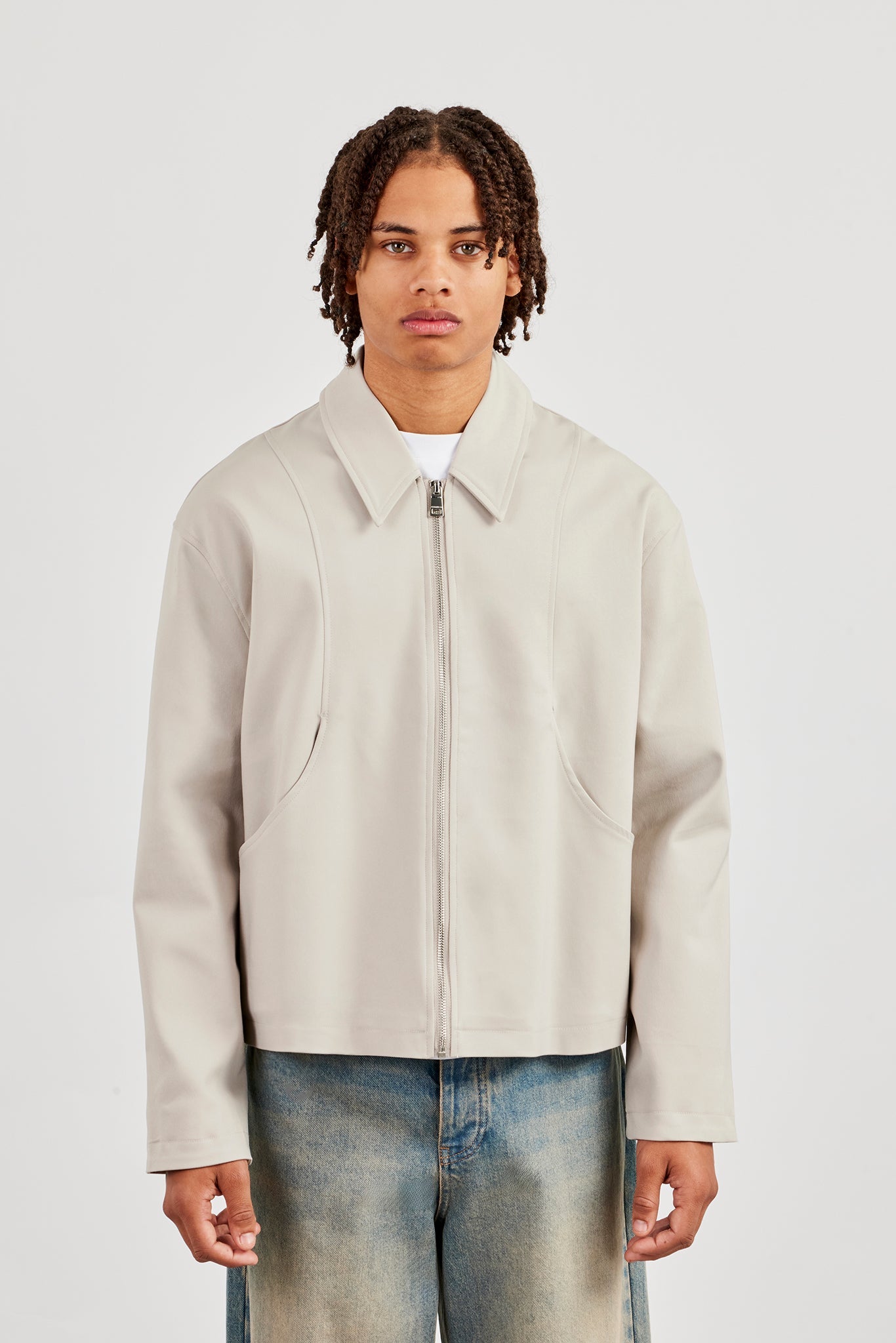 Twill Pocket Detail Harrington Jacket - Stone